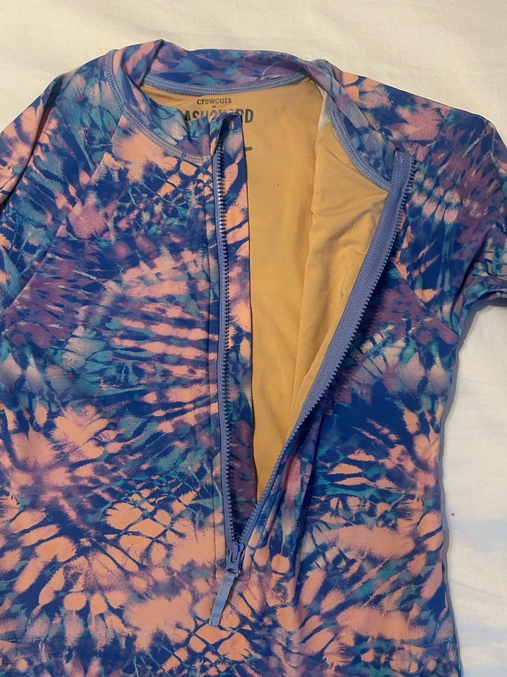 J. Crew Crewcuts Long Sleeve Rashguard Swimsuit Zip Closure Tie-Dye Size 10